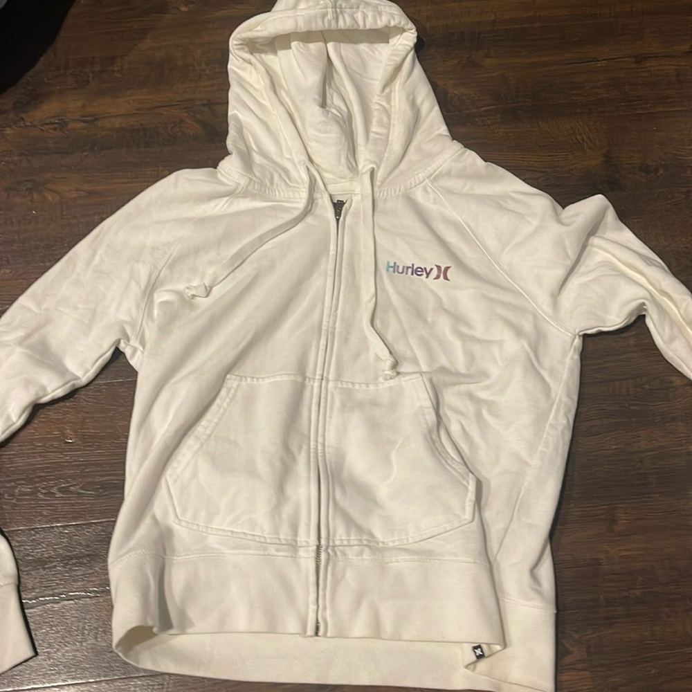white hurley zip up hoodie/jacket